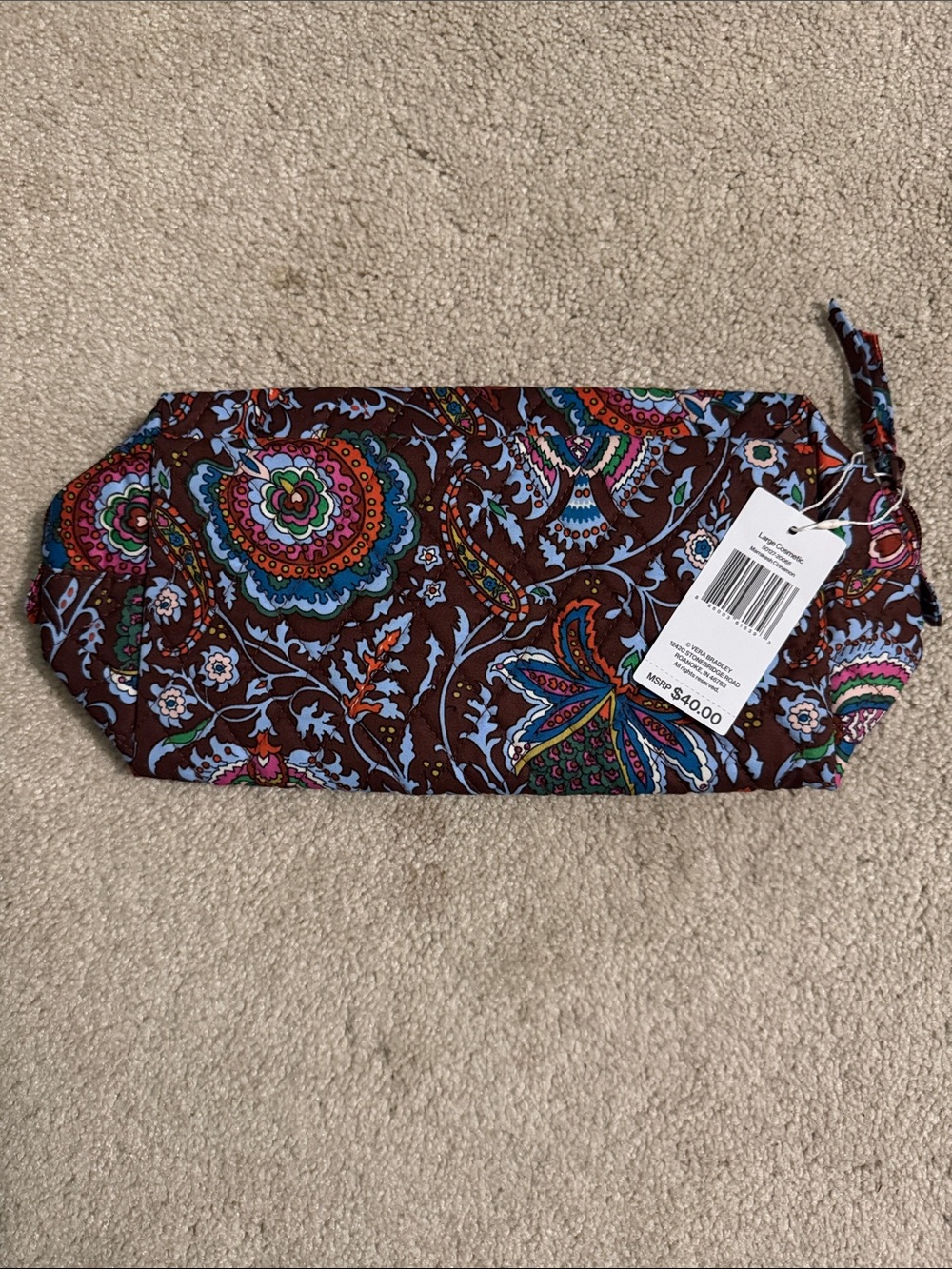 Vera Bradley Brown Paisley Floral Zip Cosmetic Pouch
